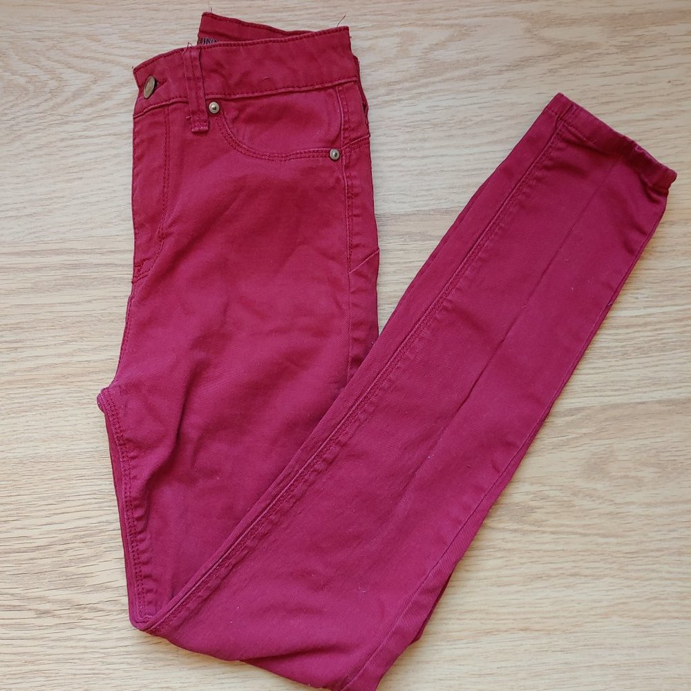 Red High Rise Skinny Crop pants